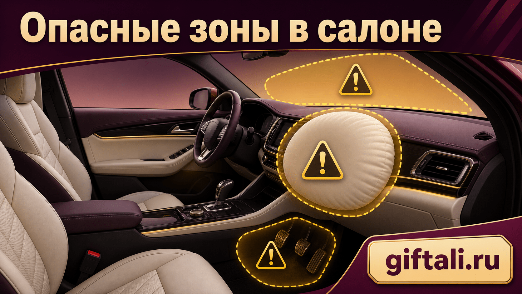 Зоны подушек безопасности, обзора и педалей в автомобиле