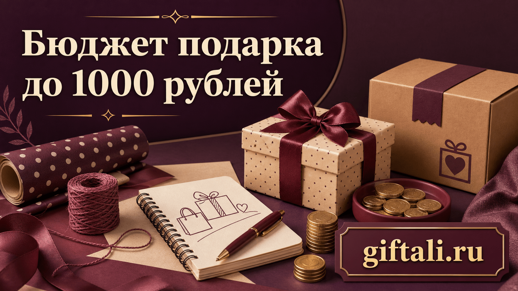 Планирование стоимости подарка, упаковки и доставки до 1000 рублей