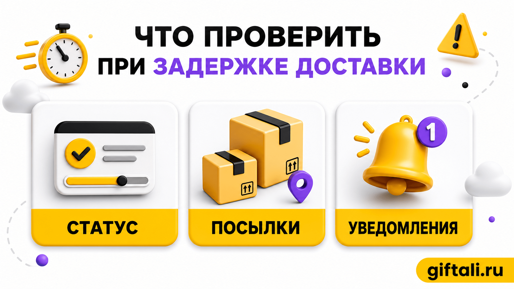 Проверка статуса, посылок и уведомлений при задержке